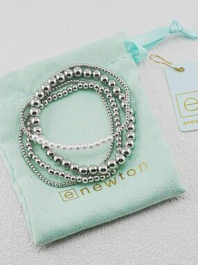 💕Enewton 4pcs Silver & Pearl Beaded Bracelet Set✨